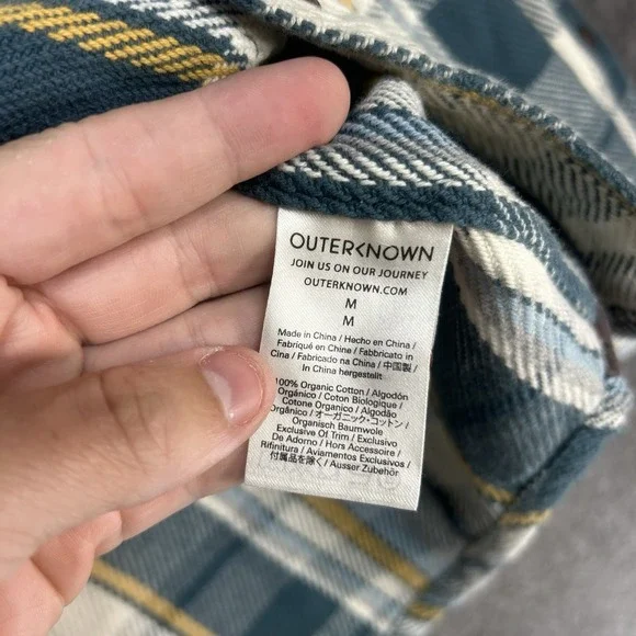 Outerknown Blanket Shirt Mens M Green Plaid Thick Knit Flannel Long Sleeve - Picture 11 of 11